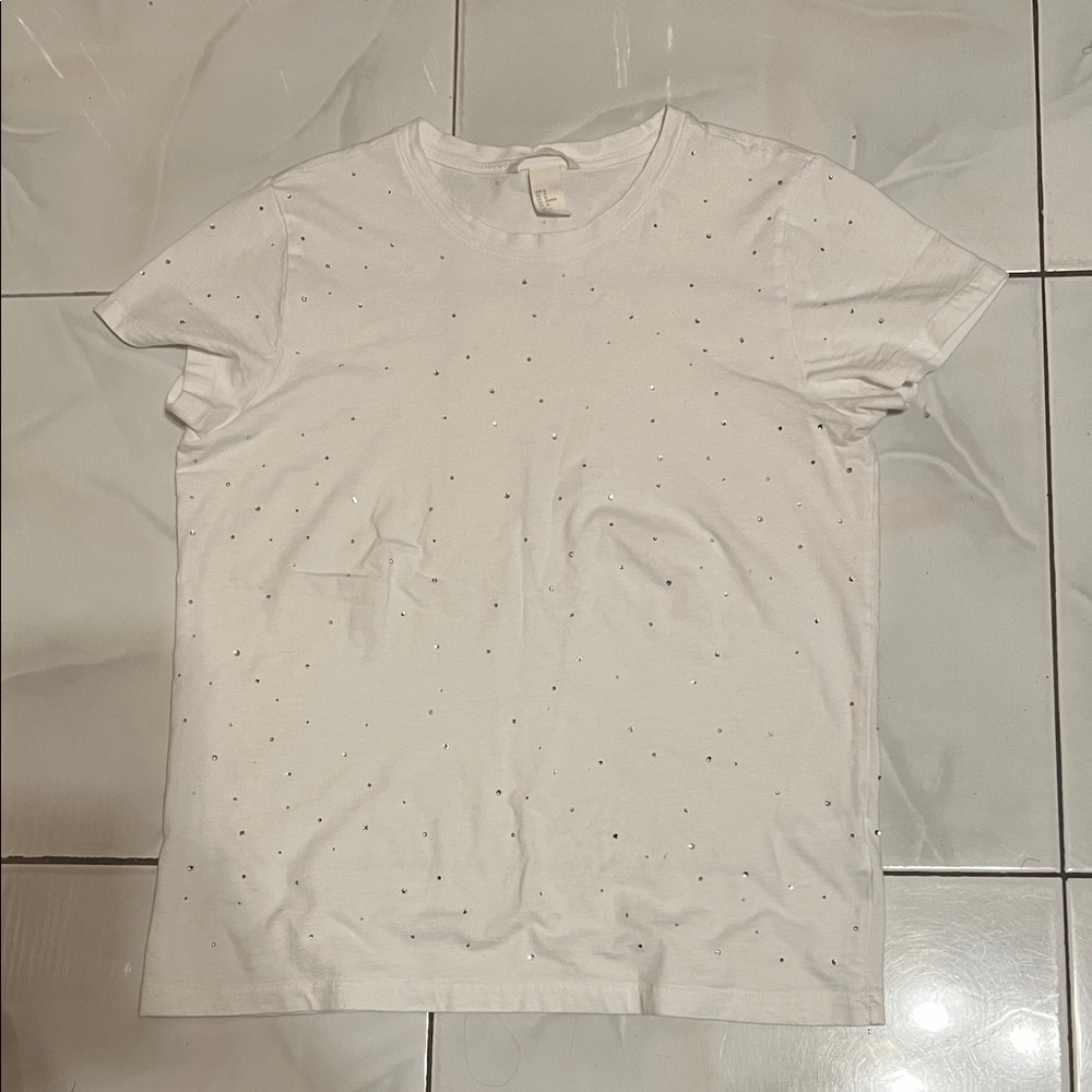 H&M White Tee with Subtle crystals